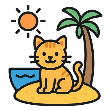 cat on a beach, color outline icon style sticker