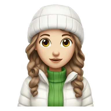 White girl with Brown hair green eyes in white winter outfit sticker