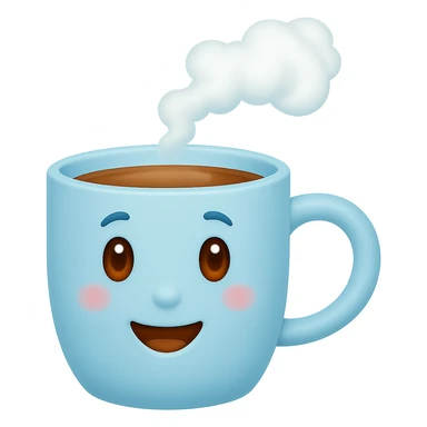 A mug in pastel blue color, emoji style, with no background. Please keep the emoji style look consistent. sticker