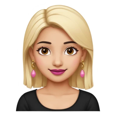 Sweet Indian girl blonde hair darkbrow eyes brown lipstick, pink blush, black top gold earrings, brown eyebrows  sticker