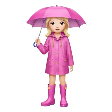 Girl in Pink wide dress raincoat pink rainboots in rain sticker