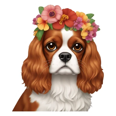 Give a flower crown to a cavalier king charles like frida kahlo sticker