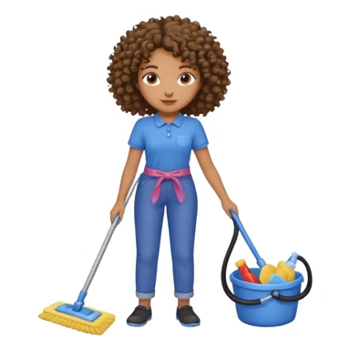 brown girl with curly hair cleaning toys off the floor sticker