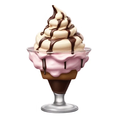 Realistic, detailed rococo ice cream sundae, beige and pink sticker
