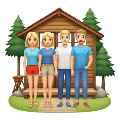 two men and two women summer cabin sticker
