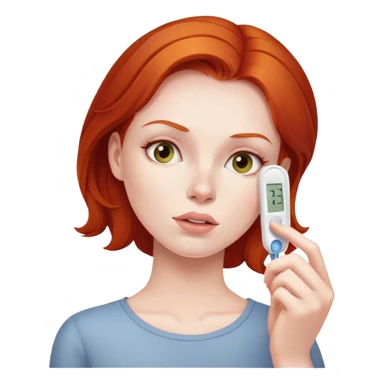 Redhead woman sick taking her temperature  sticker