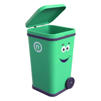 Draw a Pixar-style trash can. The view angle should be 70 degrees. Do not use the face, eye, and mouth. sticker