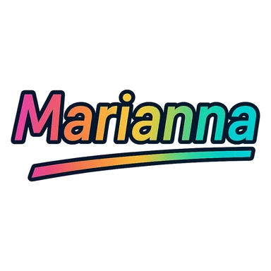 Marianna name in modern colorful gradient font with dark outline, dynamic slanted or partial underline, transparent background, in the style of reference patterns sticker