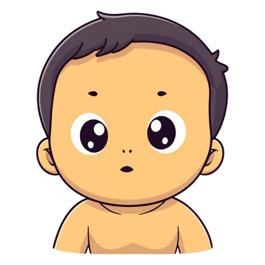 Baby boy face with big eyes, medium skin tone, and black hair sticker