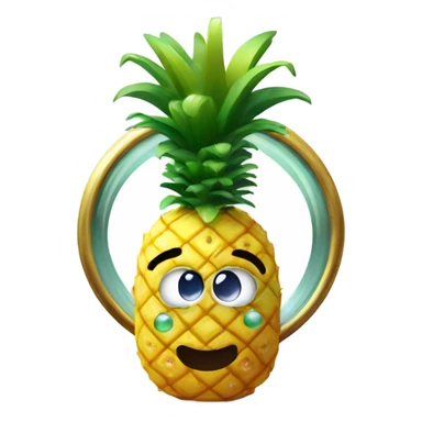 3D elegant pineapple🍍  with big shiny eyes 👀 pineapple holds mirror with its reflection 🪞🍍 sticker
