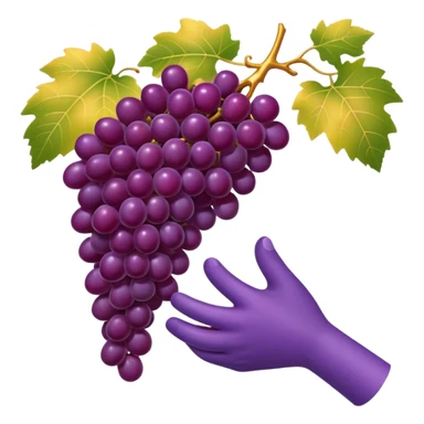 minimal-shaded emoji of a hand picking a ripe shiny purple grape, vineyard under golden sunlight, luxury and elegance sticker