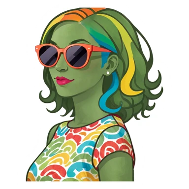 White woman with rainbow hair sticker