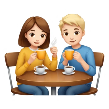 bright and cheerful boy and girl sitting at a table sipping coffee sticker