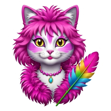 fabulous cat in drag, bold colors, feather boa sticker
