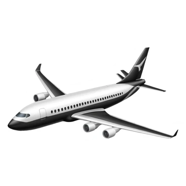 A commercial airplane side on that is black and white sticker