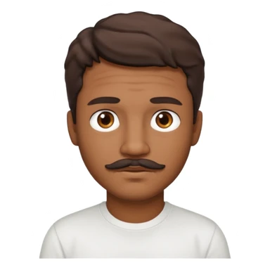 Homme brun cheveux court ondulé. Métisse. Yeux marrons très foncé. Avec t-shirt blanc avec une légère moustache  sticker