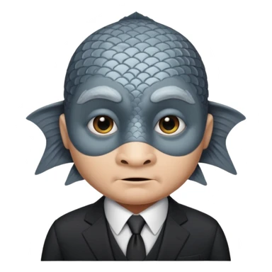 A fish man dressed in a black suit. Its face is grey fish sticker