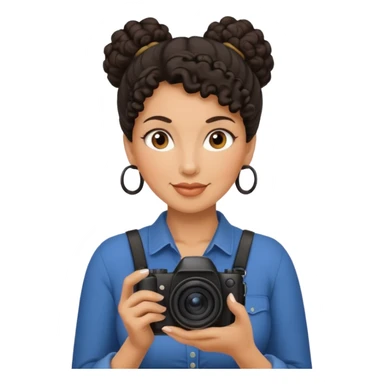 48 year old woman photographer with dark curly hair in a bun sticker