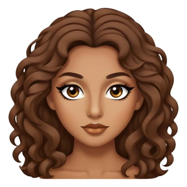 tan skin, loose brown curls, baddie,pretty, makeup, black eyeliner, long hair sticker