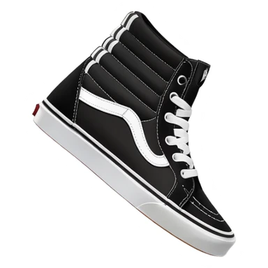 Minimalist iOS-style emoji of a pair of black Vans Sk8-Hi sneakers, one behind the other, simplified flat design, clean lines, minimal details but with white side stripe sticker