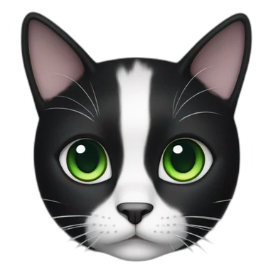 A black cat with green eyes with a white mustache, a white stripe on its nose, a full-length white breast and white paws sticker