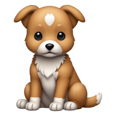 A cute pixel art dog sitting in a relaxed pose, rendered in a chunky 32x32 pixel grid style.  The overall style is kawaii pixel art  high contrast black borders, minimal shading, clean blocky pixels, white background. The character looks adorable and cartoonish sticker