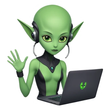 lady alien with ony gaming  laptop. sticker