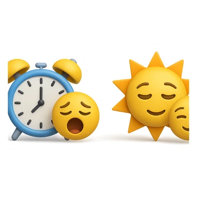 emoji stile iphone 3d che rappresenta la mattina presto come orario accanto ad emoji stile iphone 3d che rappresenta il tardo pomeriggio come orario sticker