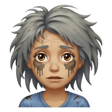 very dirty looking homeless woman very very dirty and smelly looking face only, not old with grey smudges everywhere and messy hair and lots of stains on face ugly and smudged face sticker