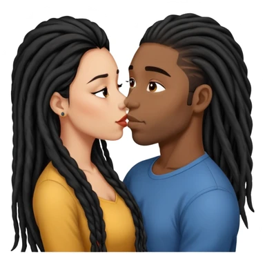 Latina Woman with long hair kissing a young black guy with dreads no beard sticker