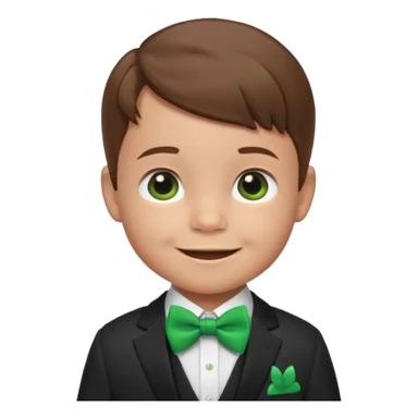 baby cute boy, brown hair in suit, with green bow, smile sticker
