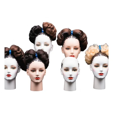 hair styling students practicing on mannequin heads sticker