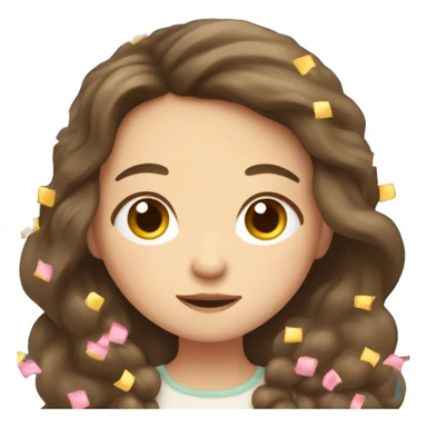 Sleeping little girl with long brown hair and confetti in her hair  sticker