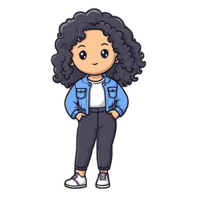 Stylish girl with long curly hair in fashionable outfit sticker
