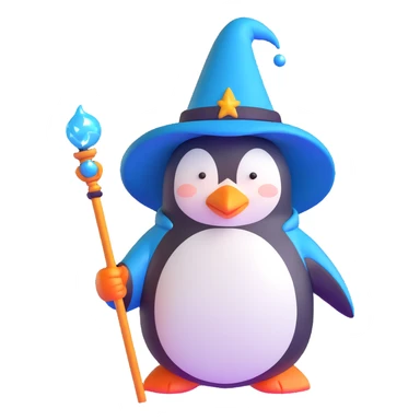penguin wizard with a glowing staff sticker