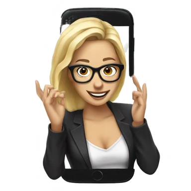 profile jumps out of phone. Blonde woman with black glasses  sticker