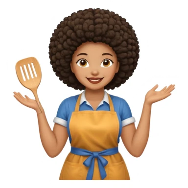 Mujer curvy afro, con vestimenta cómoda y delantal, con sonrisa contagiosa y dando la bienvenida  sticker