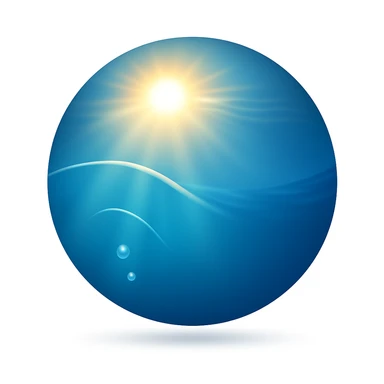 Create an underwater emoji that looks exactly like the reference image in iOS emoji style. The emoji should have a 3D appearance with shiny, smooth gradients, soft shadows, and sunlight filtering through water, capturing the classic emoji look. Add a soft shadow under the water. sticker