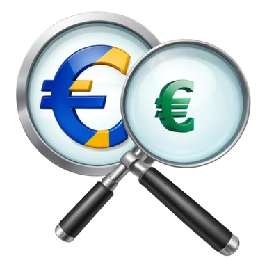 magnifying glass examining euro price chart with € symbol sticker