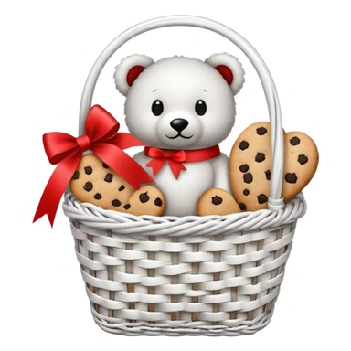  white small gift basket with hardly anything it but 3 things and the gift basket color white and black sticker