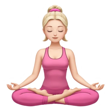 white woman in lotus position meditation yoga pose with closed eyes, relaxed face, wearing pink yoga outfit sticker