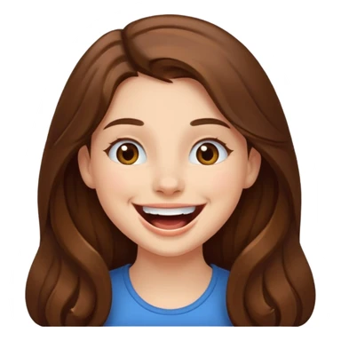 girl with white skin, long brown hair, brown eyes, laughing sticker
