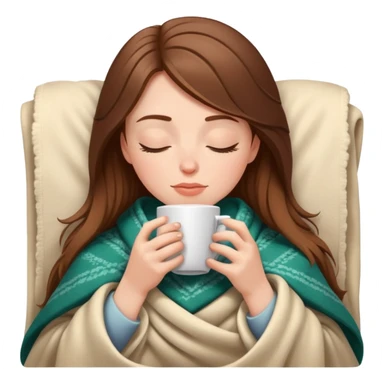 brown-haired white girl inside a blanket sipping coffee eyes closed sticker