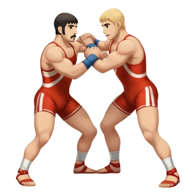 An icon symbolizing Greco-Roman wrestling, showing two wrestlers locked in a powerful grip, focusing on upper-body techniques. The background features a wrestling mat, with the athletes wearing traditional singlets. Transparent background highlights the strength and skill of the sport. sticker