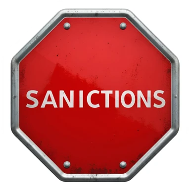 red, road sign, hexagonal, with the inscription sanctions sticker