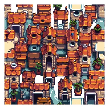 a small pixel art village with colorful rooftops sticker