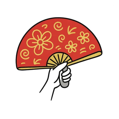 Add gold details to the red hand fan in the style of hand drawn notion doodles. Keep the doodle style. sticker
