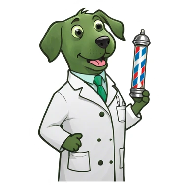 Cartoon barber pole with lab coat sticker