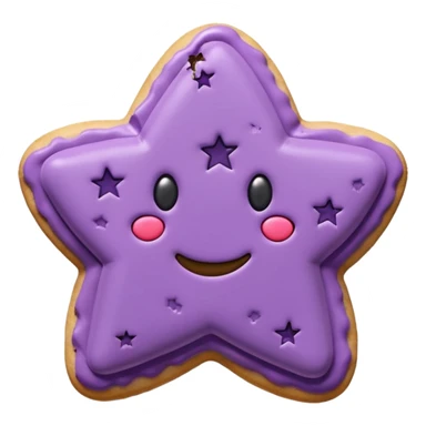 realistic pastel purple cookie with a soft, crumbly texture, fine surface cracks, matte baked finish, star-shaped jam cutout revealing glossy dark berry filling sticker