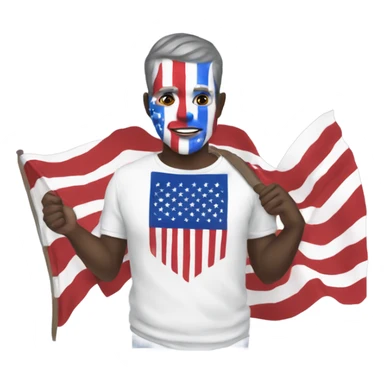 patriotic white man with red white and blue face paint, holding an american flag and wearing a shirt that says freedom sticker